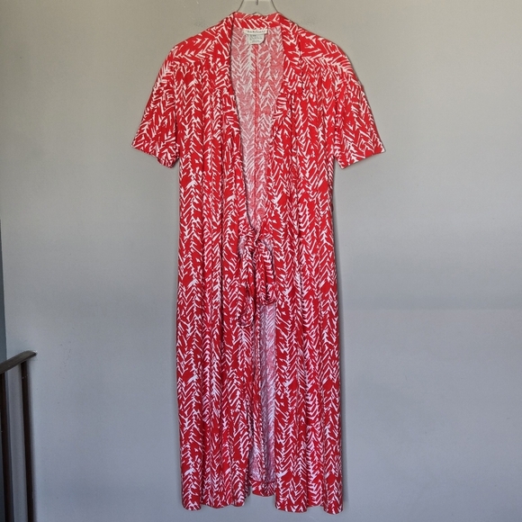 Vintage Diane Von Furstenberg Red & White Patterned Women's Wrap Midi Dress 12 - Picture 1 of 13